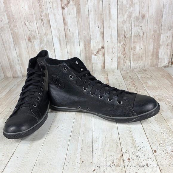 Converse Chuck Taylor All Star Leather High Top Sneakers Mens 12 Black - Picture 6 of 8